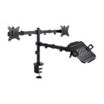 Tooq Supporto da tavolo per 2 monitor da 17"-32" + Vassoio per laptop - Gestione dei cavi - Peso massimo 9 kg per braccio - VESA 100x100 mm