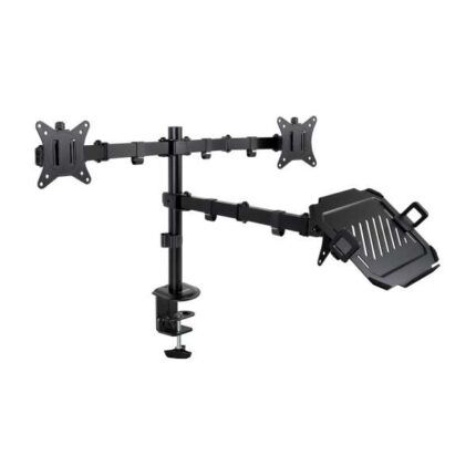 Tooq Supporto da tavolo per 2 monitor da 17"-32" + Vassoio per laptop - Gestione dei cavi - Peso massimo 9 kg per braccio - VESA 100x100 mm
