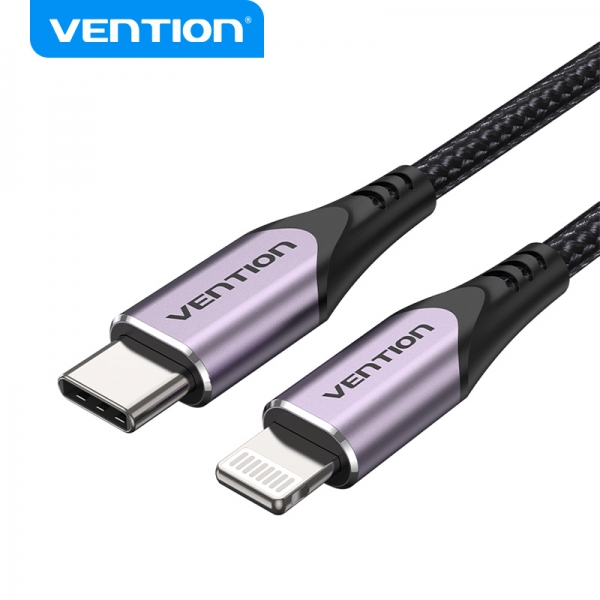 Cavo Vention da USB-C a Lightning 3A 27W 480Mbps MFi - 1m - Colore viola Cavo Vention da USB-C a Lightning 3A 27W 480Mbps MFi - 1m - Colore viola