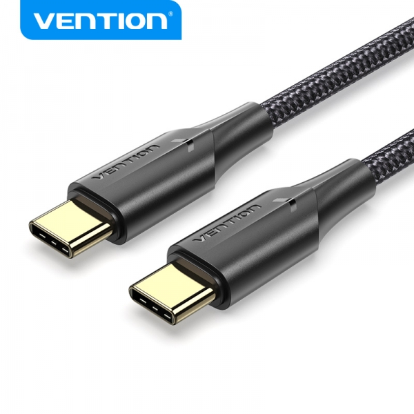 Cavo Vention da USB-C maschio a USB-C maschio 3A 60W LED - 2 m - Cotone intrecciato nero Cavo Vention da USB-C maschio a USB-C maschio 3A 60W LED - 2 m - Cotone intrecciato nero