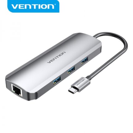 Vention Docking Station 9 in 1 USB-C a HDMI 4K/3xUSB3.0/RJ45/Lettore SD/MicroSD/Jack Audio/PD100W - 0