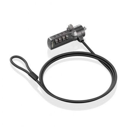 Cavo di sicurezza in acciaio con lucchetto a combinazione Aisens - Compatibile con Kensington Lock - Blocco a 4 cifre - Rivestimento in vinile - Ideale per computer e laptop - Colore nero