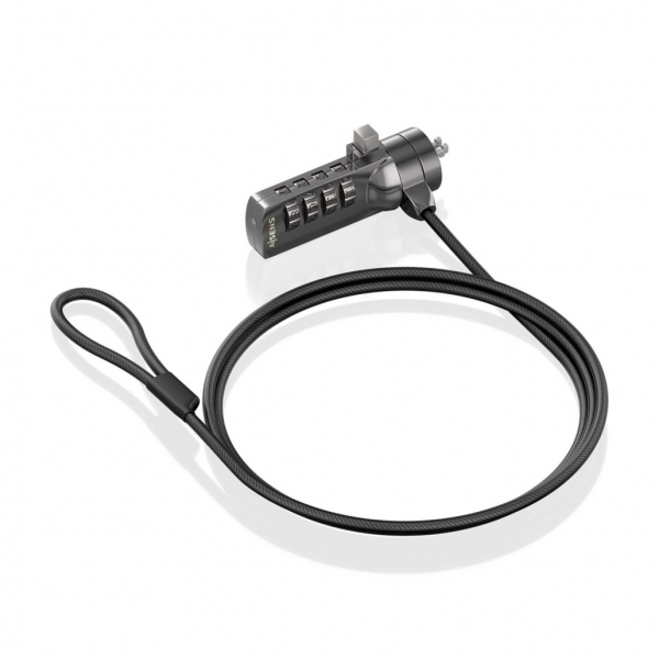 Cavo di sicurezza in acciaio con lucchetto a combinazione Aisens - Compatibile con Kensington Lock - Blocco a 4 cifre - Rivestimento in vinile - Ideale per computer e laptop - Colore nero Cavo di sicurezza in acciaio con lucchetto a combinazione Aisens - Compatibile con Kensington Lock - Blocco a 4 cifre - Rivestimento in vinile - Ideale per computer e laptop - Colore nero