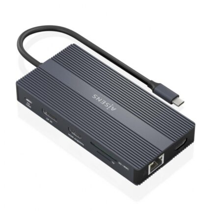 Aisens Convertitore USB-C 12 in 1 - Custodia in alluminio - Leggero e portatile - Connessione a 3 schermi - Power Delivery 100W - Ethernet RJ45 - Porte USB-A e USB-C - Lettori di schede SD e Micro SD