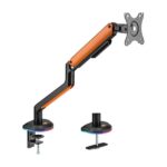 Aisens Supporto da tavolo RGB Gaming per monitor/TV - Girevole e inclinabile - Illuminazione RGB - Acciaio e alluminio - Compatibile Vesa - Carico massimo 9 kg - Braccio articolato - Sistema di passaggio cavi - Colore nero/arancione
