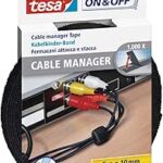 Tesa On & Off Cable Manager Confezione di nastro in velcro 5 m x 10 mm - Per organizzare i cavi - Colore nero