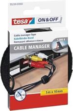 Tesa On & Off Cable Manager Confezione di nastro in velcro 5 m x 10 mm - Per organizzare i cavi - Colore nero