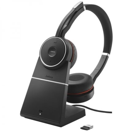 Jabra Evolve 75 SE UC Cuffie con microfono Bluetooth doppio + supporto di ricarica USB-A Voce HD - Cancellazione del rumore - Autonomia fino a 18 ore - Archetto regolabile - Comandi sulle cuffie - Colore nero