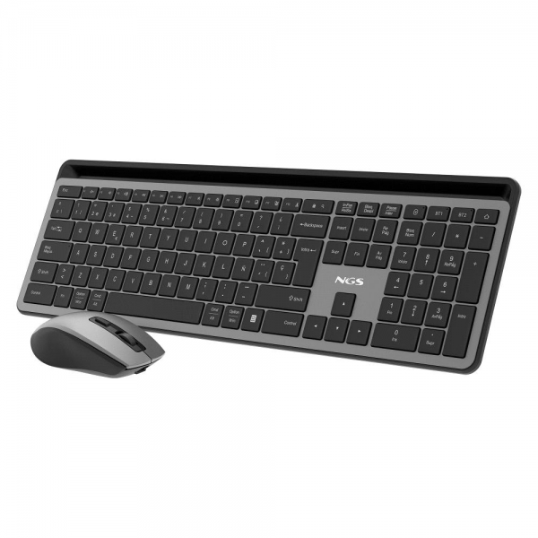 NGS Pack Tastiera + Mouse wireless multifunzione - Silenzioso - 12 tasti multimediali - Colore grigio NGS Pack Tastiera + Mouse wireless multifunzione - Silenzioso - 12 tasti multimediali - Colore grigio