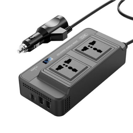 Inverter di potenza XO 200 W - Frequenza di uscita 50 Hz - Indicatore LED - Protezione da sovraccarico e cortocircuiti - Uscita USB e Type-C - Correzione della forma d'onda - Colore nero