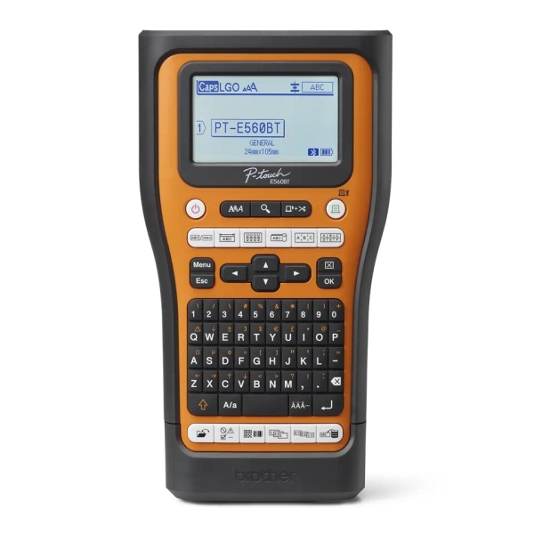 Brother PT-E560BTSP Etichettatrice elettronica Bluetooth - Con connessione al PC - Schermo LCD - Larghezza massima del nastro 18 mm - Velocità di stampa 30 mm/s - Colore nero/arancione Brother PT-E560BTSP Etichettatrice elettronica Bluetooth - Con connessione al PC - Schermo LCD - Larghezza massima del nastro 18 mm - Velocità di stampa 30 mm/s - Colore nero/arancione