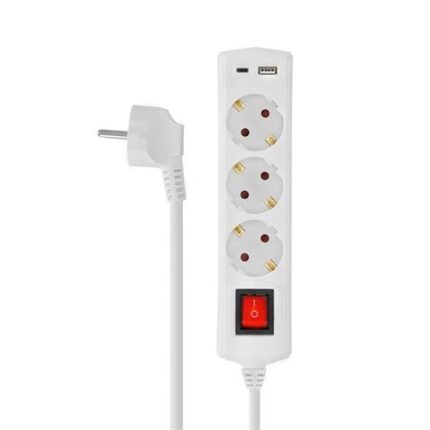 Elbat Base multipla a 3 prese con interruttore + USB + Tipo C - Colore bianco