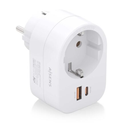 Aisens Presa multipla da parete multifunzione con 1 presa + 1xUSB-C 20W PD3.0 - 1xUSB-A 20W QC3.0 - Colore bianco