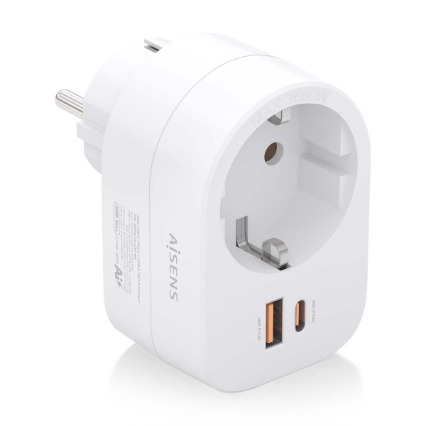 Aisens Presa multipla da parete multifunzione con 1 presa + 1xUSB-C 20W PD3.0 - 1xUSB-A 20W QC3.0 - Colore bianco Aisens Presa multipla da parete multifunzione con 1 presa + 1xUSB-C 20W PD3.0 - 1xUSB-A 20W QC3.0 - Colore bianco