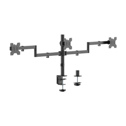 Aisens Supporto da tavolo ecologico girevole e inclinabile per 3 monitor da 10 kg (3 perni - 2 bracci) da 13-27" - Colore nero