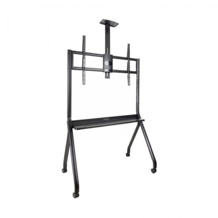 Tooq iStar Supporto da pavimento con ruote per schermi da 55-100" - Vassoio inferiore multiuso e vassoio superiore regolabile per webcam - Ruote con sistema di bloccaggio - Peso massimo 120 kg - VESA massimo 900x600 - Colore nero