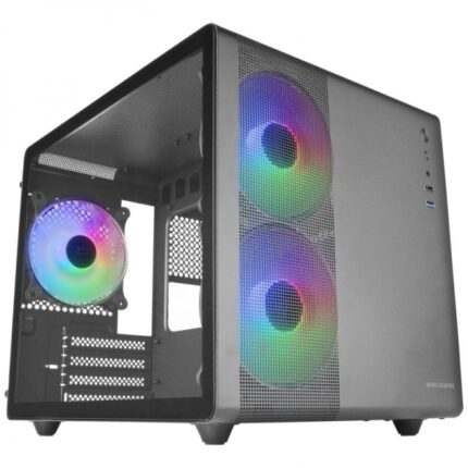 Mars Gaming MC-400 Case gaming compatto - Doppia camera - Triplo raffreddamento FRGB - Finestra in vetro temperato - Pannello laterale in rete - Supporto liquido 240 mm - Colore nero