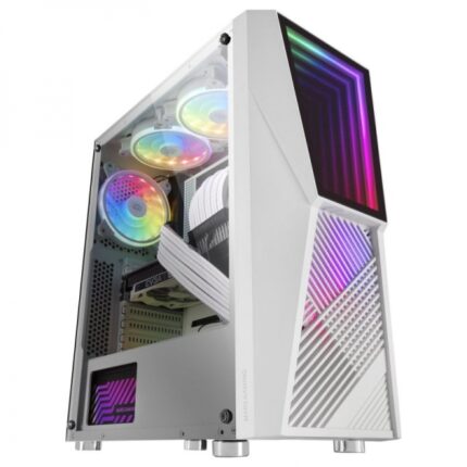 Mars Gaming MC777 Semitorre Gaming Premium - Specchio Infinito ARGB - 17 Modalità di Illuminazione - Raffreddamento Avanzato con 2 Ventilatori - Grande Capacità Interna - Colore Bianco