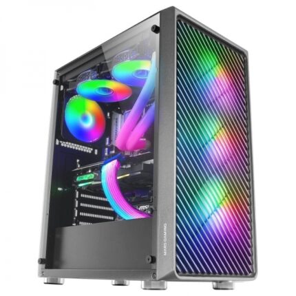 Mars Gaming MC-F Semitorre Gaming - 4 ventole ARGB - Vetro temperato - Supporto per raffreddamento a liquido - Gestione dei cavi - Colore nero