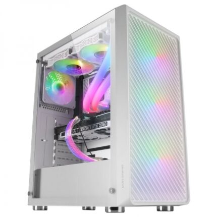 Mars Gaming MC-F Semitorre Gaming - 4 ventole ARGB - Finestra in vetro temperato - Supporto per raffreddamento a liquido - Colore bianco