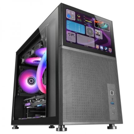 Mars Gaming MC-LCD Case PC Gaming - Design compatto Micro-ATX - Schermo LCD IPS da 8" - Connettività USB-C e USB 3.0 - Supporto per raffreddamento a liquido - Ampia espansione - Colore nero