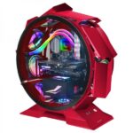 Mars Gaming MCORB Torre circolare gaming premium - Doppio vetro temperato - Raffreddamento estremo per 9 ventole - Interno XL - Colore rosso