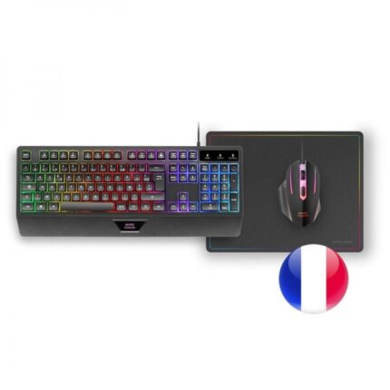 Mars Gaming MCP124 Combo Gaming 3in1 - Tastiera ergonomica H-Mech - Mouse RGB Switches HUANO - Tappetino Nanotextile Rainbow - Compatibilità multipiattaforma - Colore nero