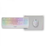 Mars Gaming MCP124 Combo Gaming 3in1 - Tastiera ergonomica H-Mech - Mouse RGB Switches HUANO - Tappetino Nanotextile Rainbow - Compatibilità multipiattaforma - Colore bianco