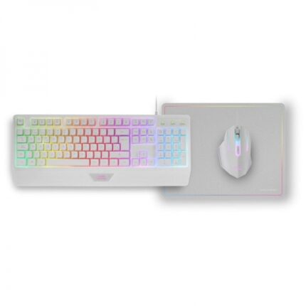 Mars Gaming MCP124 Combo Gaming 3in1 - Tastiera ergonomica H-Mech - Mouse RGB Switches HUANO - Tappetino Nanotextile Rainbow - Compatibilità multipiattaforma - Colore bianco