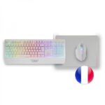 Mars Gaming MCP124 Combo Gaming 3in1 - Tastiera H-Mech RGB - Mouse ottico HUANO - Tappetino Nanotessile Rainbow - Compatibilità multipiattaforma - Colore bianco