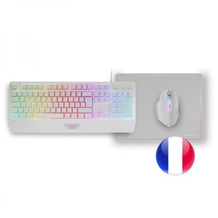 Mars Gaming MCP124 Combo Gaming 3in1 - Tastiera H-Mech RGB - Mouse ottico HUANO - Tappetino Nanotessile Rainbow - Compatibilità multipiattaforma - Colore bianco
