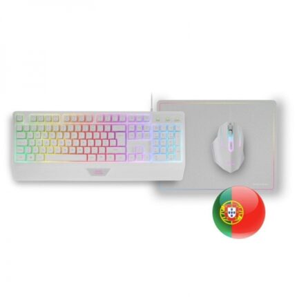 Mars Gaming MCP124 Combo Gaming 3in1 - Tastiera H-Mech RGB - Mouse RGB Switches HUANO - Tappetino Nanotextil Rainbow - Compatibilità multipiattaforma - Colore bianco