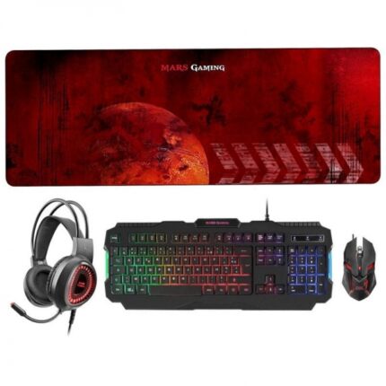 Mars Gaming MCPRGB2 Combo Gaming - Tastiera RGB Rainbow - Mouse 4000DPI RGB Flow - Cuffie RGB Flow - Tappetino XXL - Massima compatibilità - Colori vari