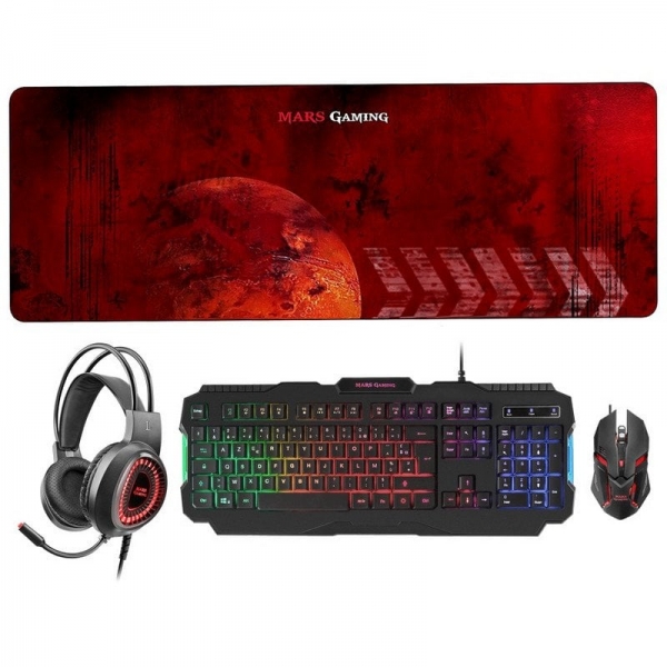 Mars Gaming MCPRGB2 Combo Gaming - Tastiera RGB Rainbow - Mouse 4000DPI RGB Flow - Cuffie RGB Flow - Tappetino XXL - Massima compatibilità - Colori vari Mars Gaming MCPRGB2 Combo Gaming - Tastiera RGB Rainbow - Mouse 4000DPI RGB Flow - Cuffie RGB Flow - Tappetino XXL - Massima compatibilità - Colori vari