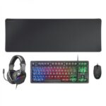 Mars Gaming MCP-RGB3 Combo Gaming 4in1 - Tastiera TKL H-Mech - Mouse RGB 3200 DPI - Cuffie FRGB con cancellazione del rumore - Tappetino XXL antiscivolo - Colore nero