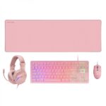Mars Gaming MCP-RGB3 Combo Gaming 4in1 - Tastiera TKL H-Mech RED - Mouse RGB 3200 DPI - Cuffie FRGB con cancellazione del rumore - Tappetino XXL antiscivolo - Colore rosa