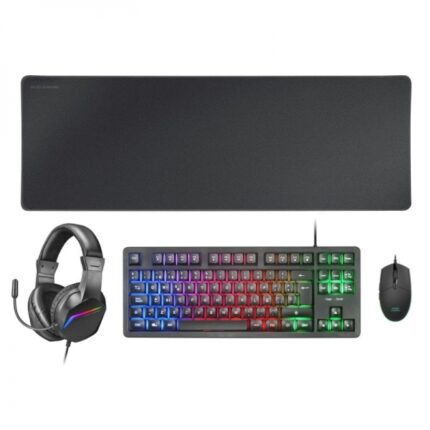 Mars Gaming MCP-RGB3 Combo Gaming 4in1 - Tastiera TKL H-Mech RED - Mouse RGB Flow 3200 DPI - Cuffie FRGB Rainbow - Tappetino XXL antiscivolo - Colore nero