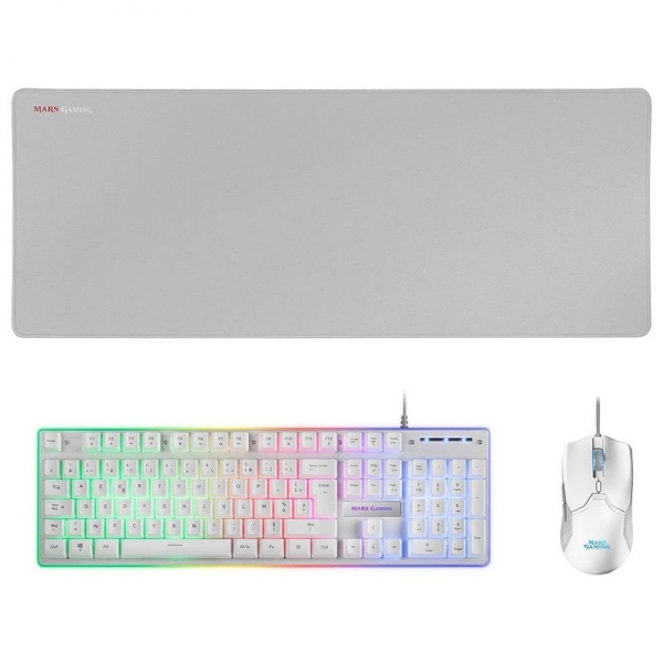 Mars Gaming MCPX Combo Gaming Premium - Tastiera H-MECH - Mouse 10K DPI - Tappetino XXL - Illuminazione FRGB - Multipiattaforma - Colore bianco Mars Gaming MCPX Combo Gaming Premium - Tastiera H-MECH - Mouse 10K DPI - Tappetino XXL - Illuminazione FRGB - Multipiattaforma - Colore bianco