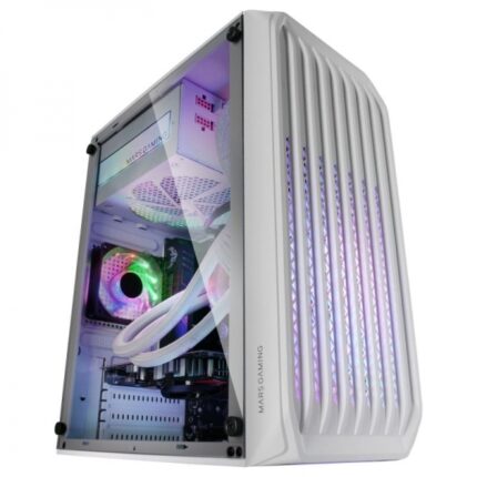 Mars Gaming MC-S2 Case compatto da gaming - Ventilatori FRGB - Supporto per raffreddamento a liquido - Compatibile con Micro-ATX/Mini-ITX - Finestra laterale completa - Colore bianco