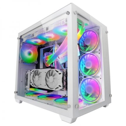 Mars Gaming MCV3 Case personalizzato - Doppia finestra in vetro temperato - Capacità XXL - Struttura modulare - Supporto per raffreddamento a liquido - Colore bianco