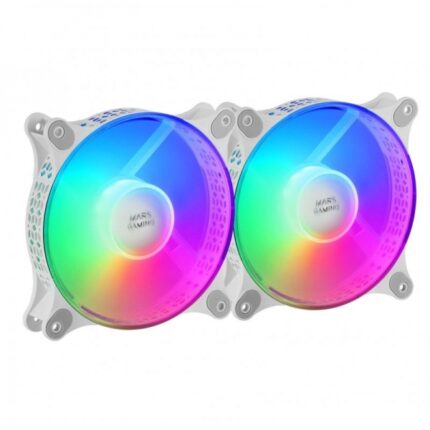 Mars Gaming MF-DUO Kit di ventole - Illuminazione 360º FRGB RAINBOW - Ultra silenzioso - Connettività 3PIN+4PIN - 2 unità - Colore bianco