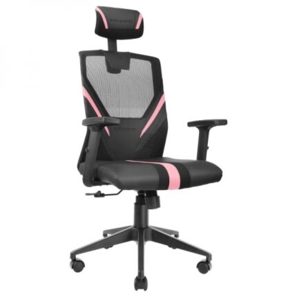 Mars Gaming MGC-ERGO Sedia da gaming - Ergonomia totale - Supporto lombare e cervicale regolabile - Reclinazione 90-160° - Base rinforzata - Traspirante - Nero/Rosa - Colore Nero