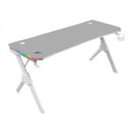 Mars Gaming MGD140RGB Tavolo da gaming - Illuminazione 3D ARGB - Spazio extra large - Struttura in acciaio - Tappetino nanotessile - Facile da montare - Gestione dei cavi - Colore bianco