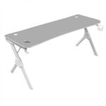 Mars Gaming MGDXL Tavolo da gaming - Spazio per 3 monitor - Struttura in acciaio a Y - Supporta 100 kg - Finitura in fibra di carbonio - Gestione dei cavi - Colore bianco