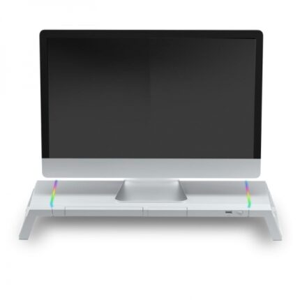Mars Gaming MGS-ONE Supporto per monitor - Illuminazione CHROMA RGB - Dimensioni regolabili - Ergonomia ottimale - Connettore USB 2.0 - Supporto per smartphone - Colori vari