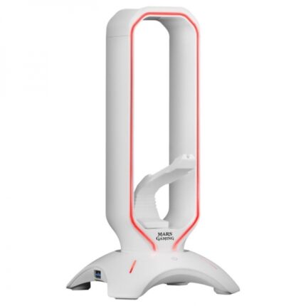Mars Gaming MHHPRO Accessorio 3 in 1 - Supporto per cuffie - Bungee per mouse - 2 porte USB 3.0 - Illuminazione RGB Flow 10 modalità - Controllo tattile - Colore bianco