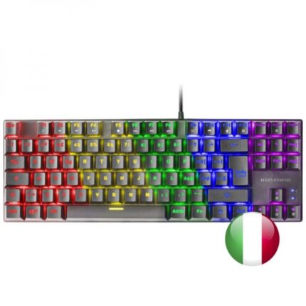Mars Gaming MK80 Tastiera meccanica da gioco - TKL compatta - Illuminazione RGB - Tasti indelebili - Interruttori antipolvere - Multipiattaforma - Modalità gioco - Anti-ghosting avanzato - Italiano - Colore nero
