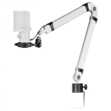 Mars Gaming MMIC-XT Microfono da studio - Suono chiaro - Riduzione del rumore - Modalità mute LED - Regolazione del guadagno - Illuminazione ARGB - Materiali resistenti - Colore bianco
