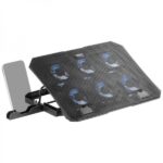 Mars Gaming MNBC23 Base di raffreddamento - 6 ventole LED blu - Supporto regolabile - Struttura resistente - Supporto smartphone integrato - Colore nero
