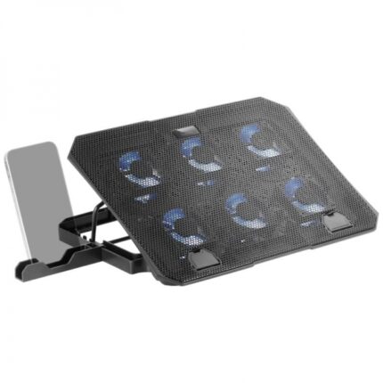 Mars Gaming MNBC23 Base di raffreddamento - 6 ventole LED blu - Supporto regolabile - Struttura resistente - Supporto smartphone integrato - Colore nero